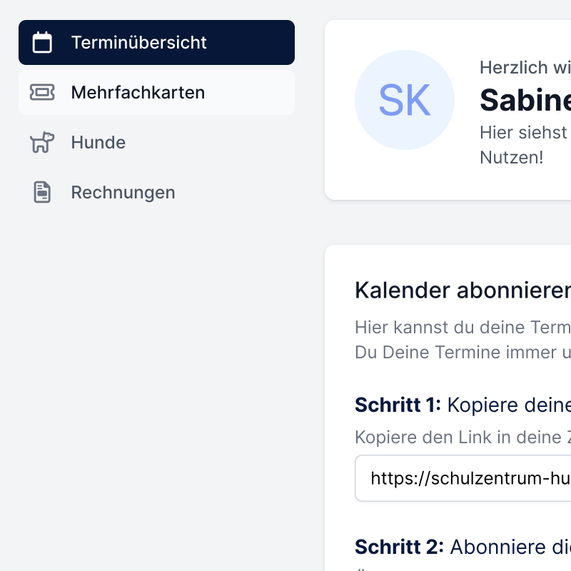 Mehrfachkarten werden automatisch am Folgetag abgezogen und Kunden haben nun einen persönlichen Bereich, indem sie Mehrfachkarten, Rechnungen und Termine einsehen und Termine abonnieren können.
